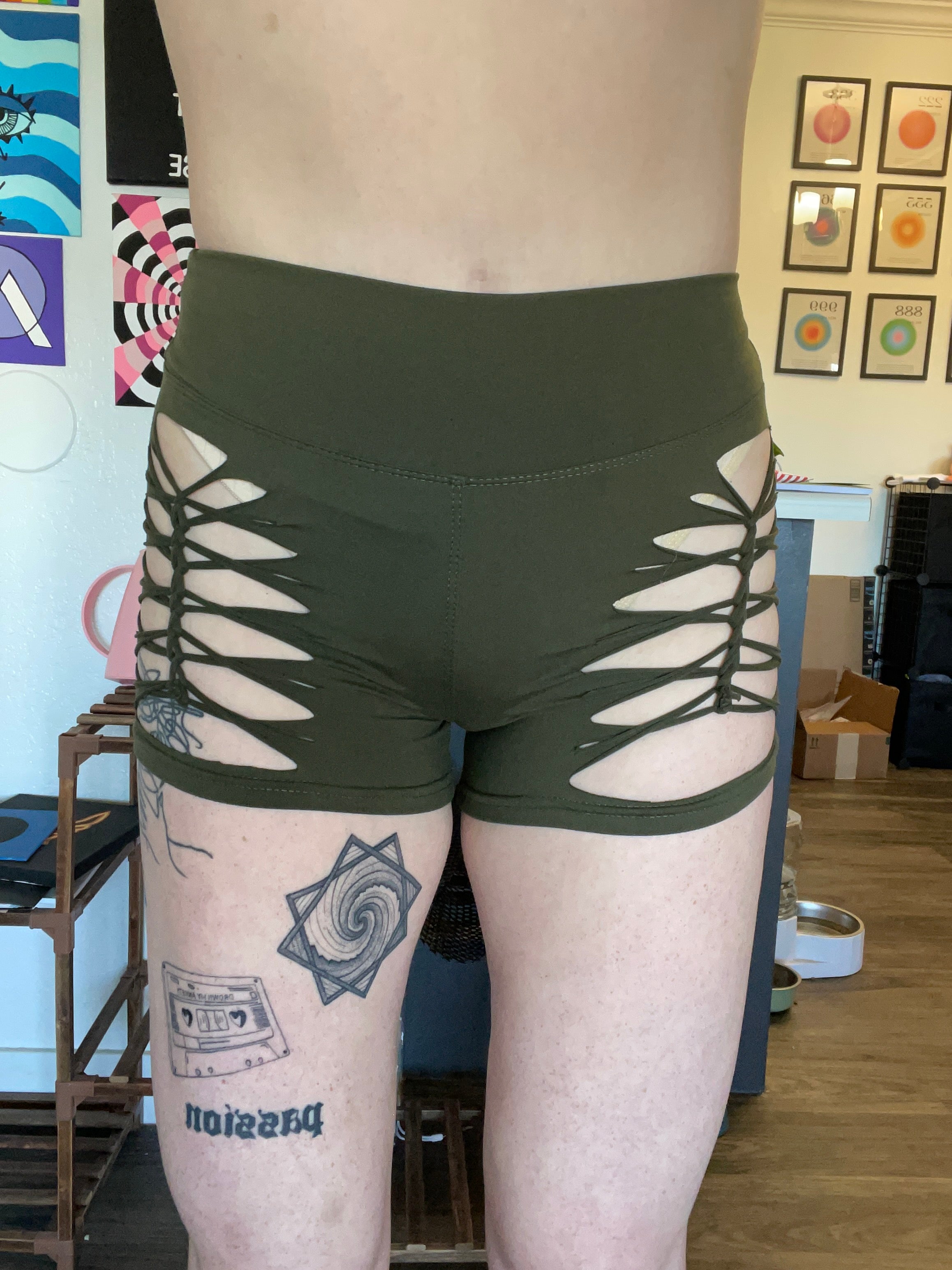 Army Green Cheeky Shorts (MADE TO ORDER)