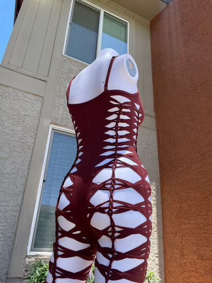 Red/Brown Sleeveless Flowsuit (MADE TO ORDER)