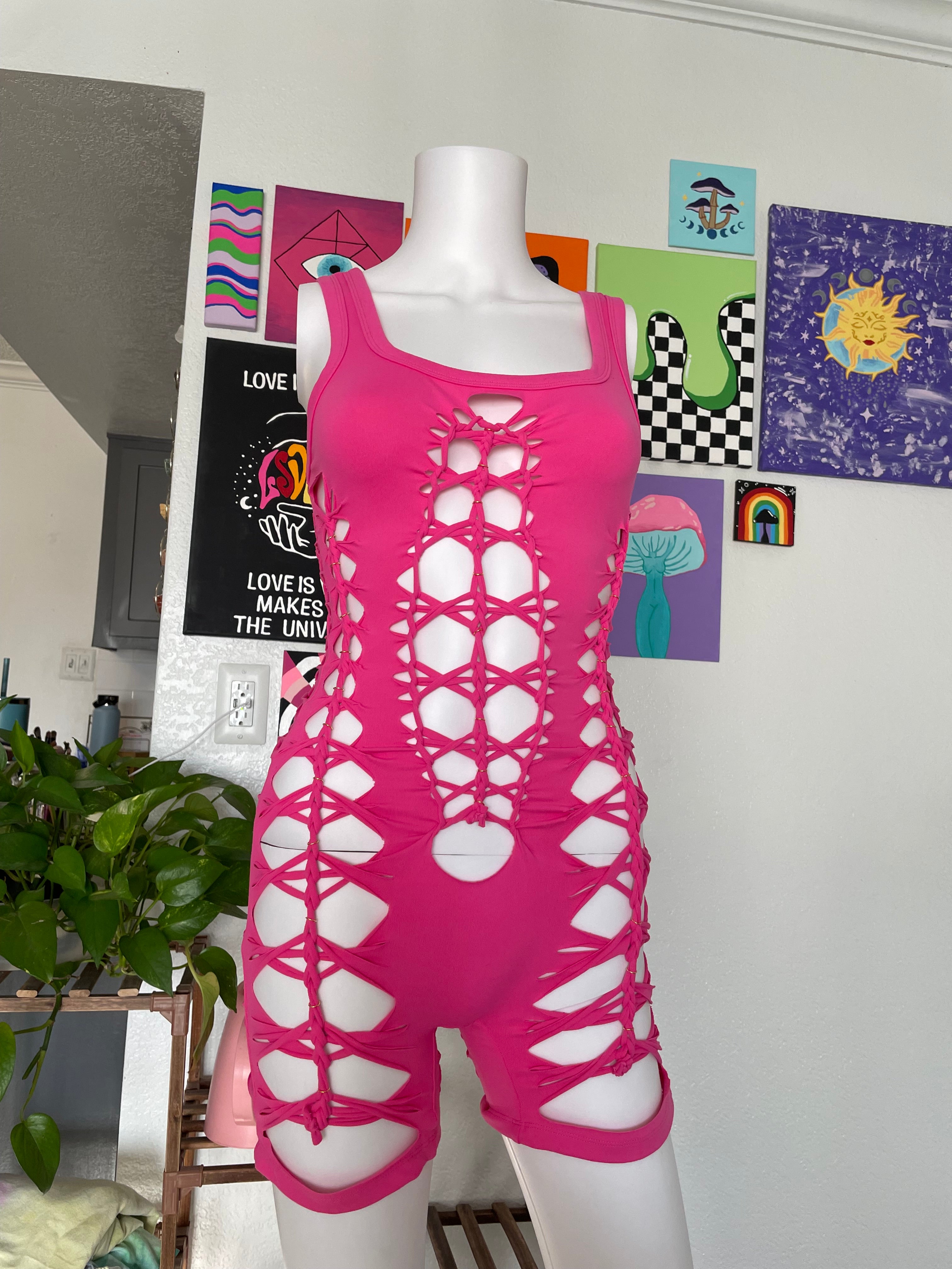 RTS! Medium, Hot Pink, Short Flowsuit, Gold Hoops