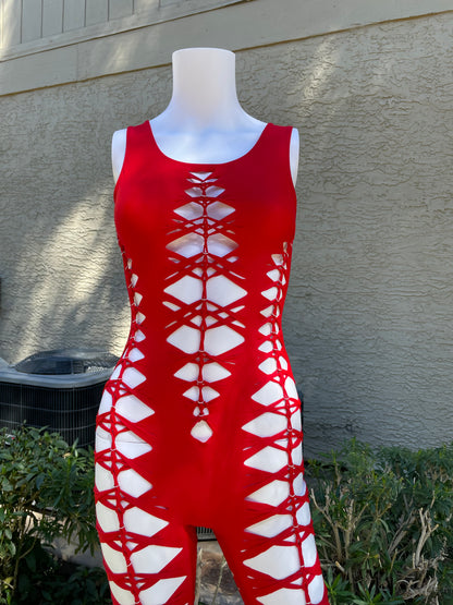 Red Sleeveless Flowsuit (READY TO SHIP)
