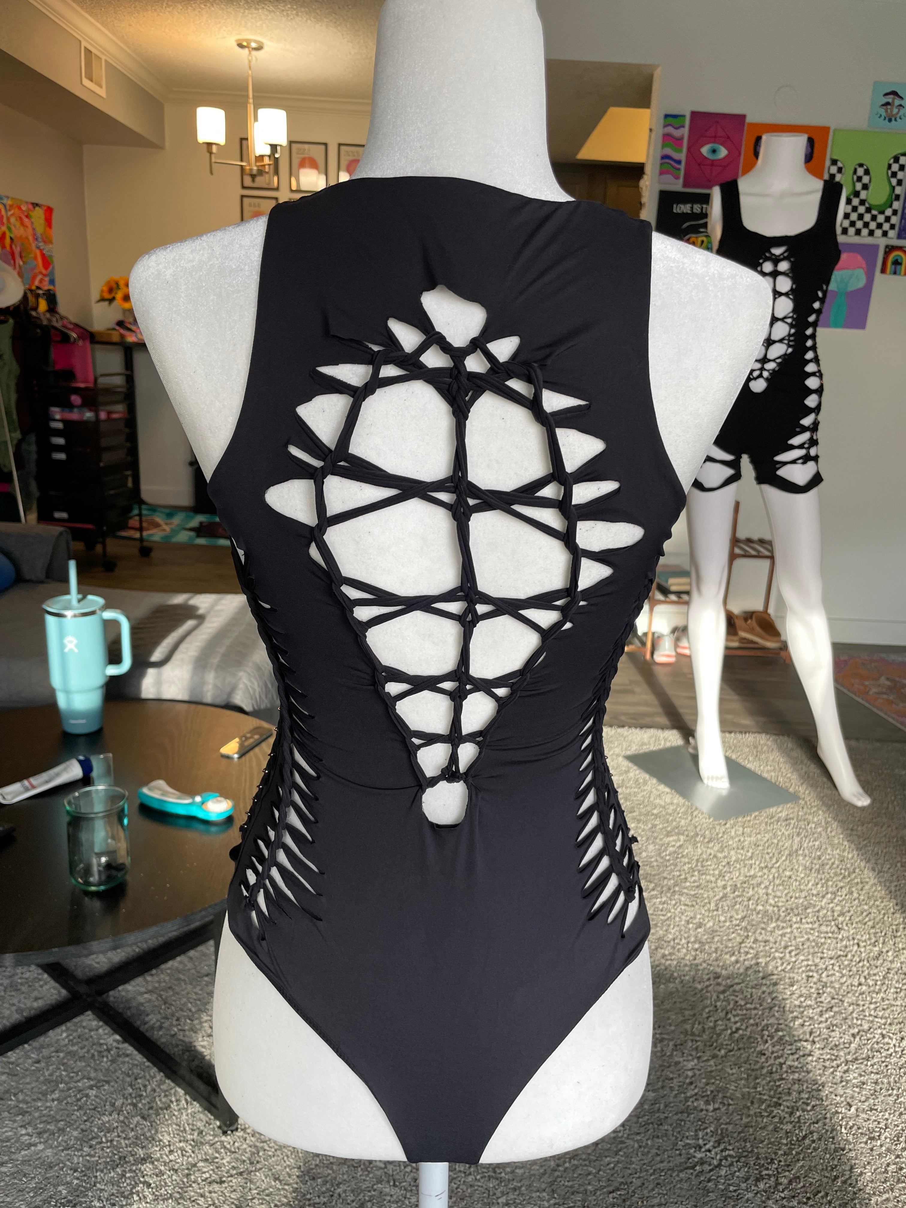 RTS! Large, Black, Aurora Bodysuit, Black Hoops