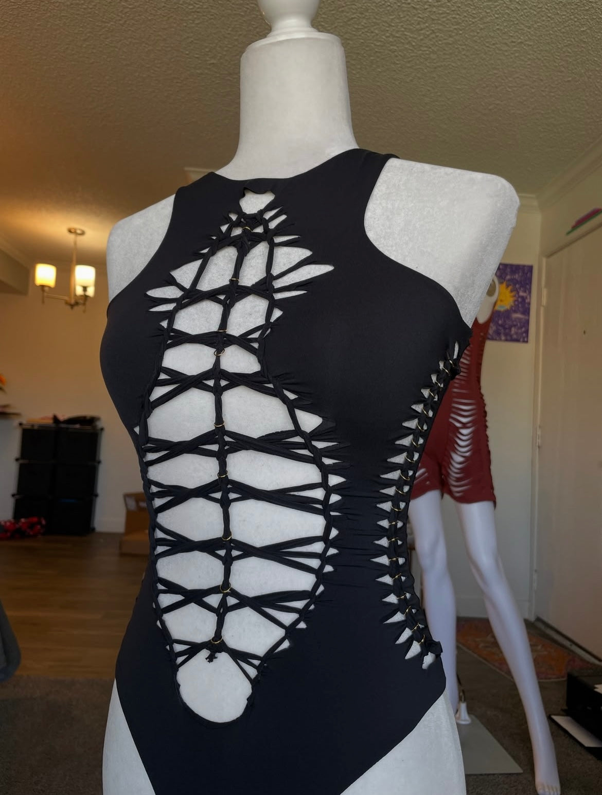 RTS! Small, Black, Aurora Bodysuit, Gold Hoops