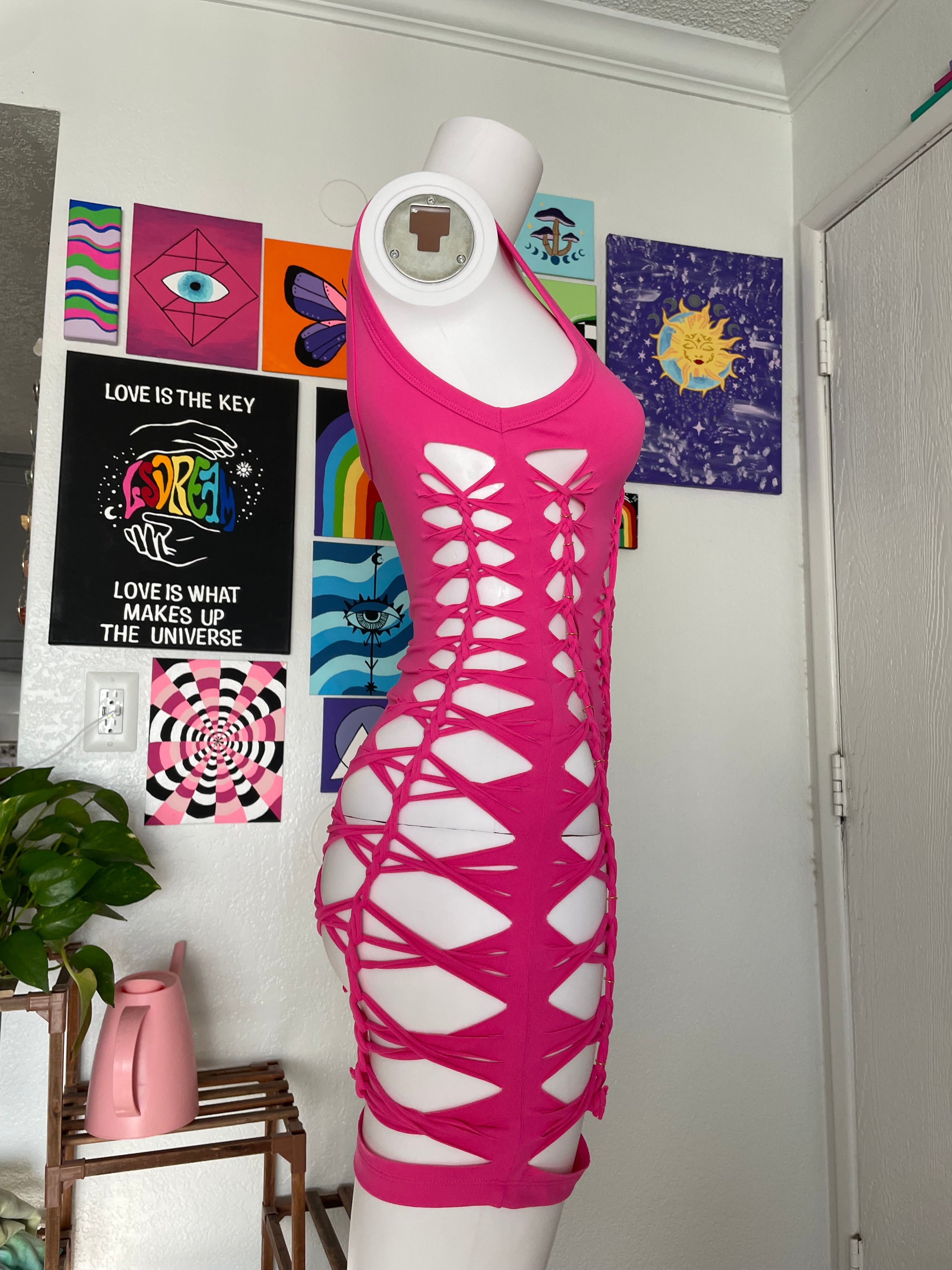RTS! Medium, Hot Pink, Short Flowsuit, Gold Hoops