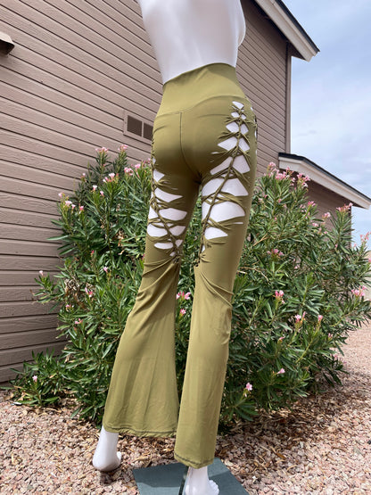 Olive Green Luna Flared Pants (M, READY TO SHIP)