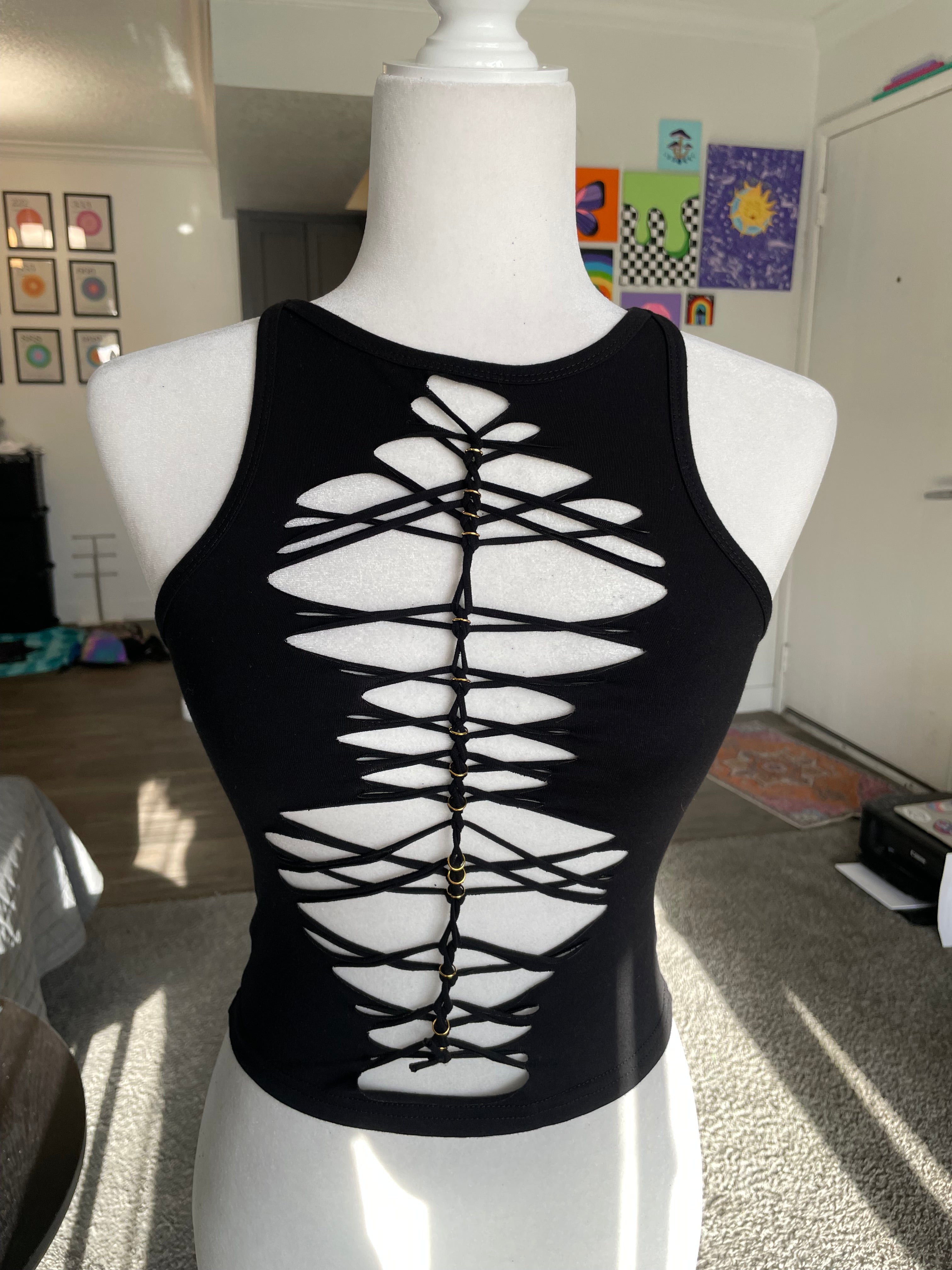 RTS! Medium, High Neck Tank Top, Gold Hoops