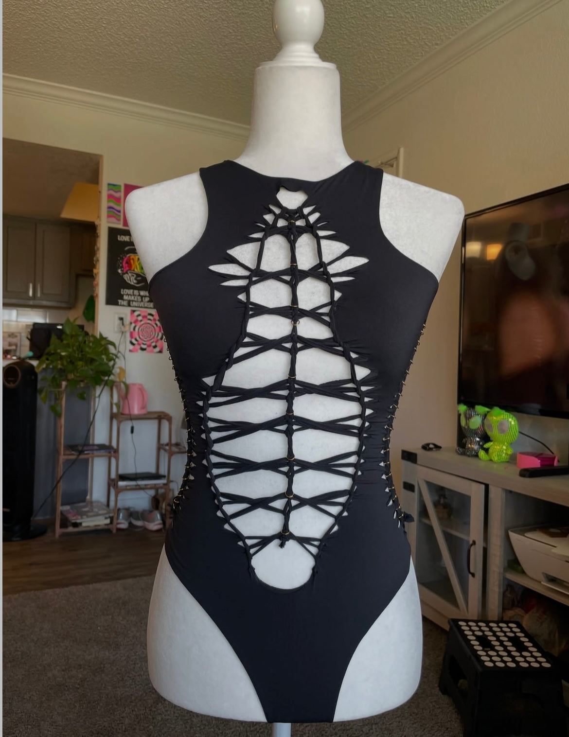 RTS! Small, Black, Aurora Bodysuit, Gold Hoops