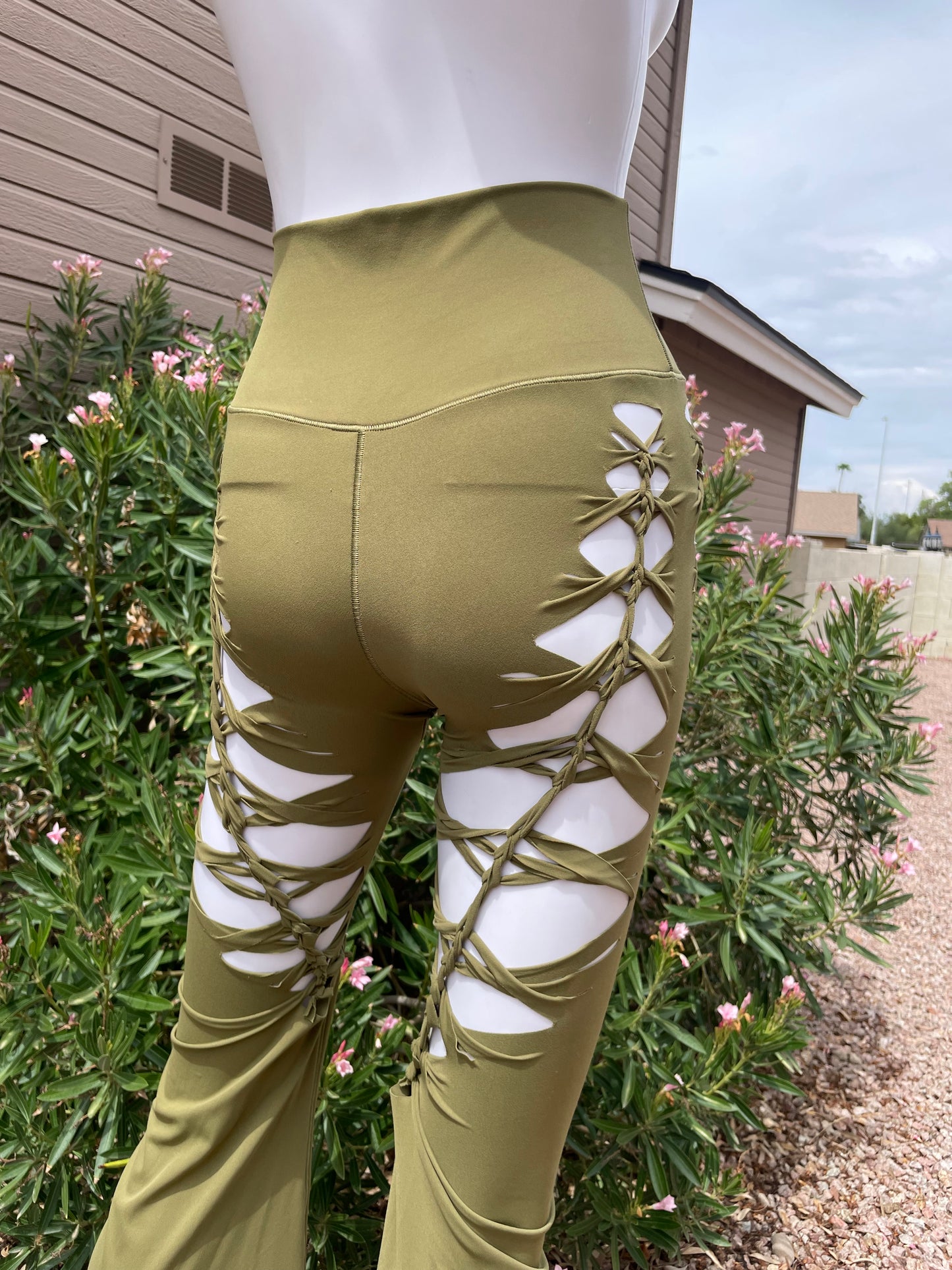 Olive Green Luna Flared Pants (M, READY TO SHIP)
