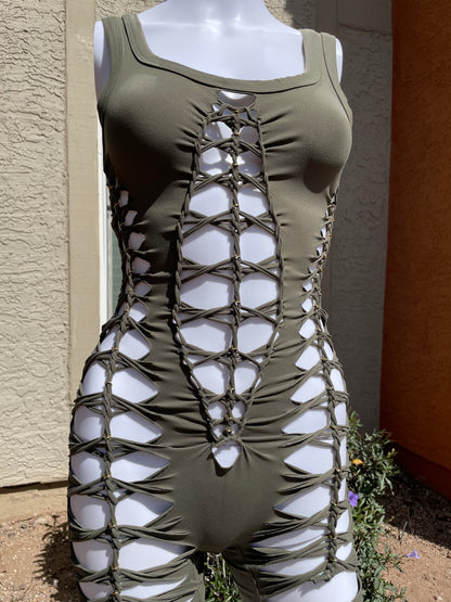Army Green Short Flowsuit (READY TO SHIP)