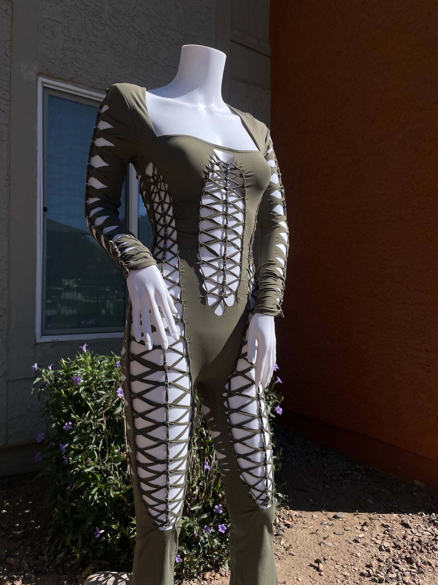 Army Green Flared Flowsuit (MADE TO ORDER)