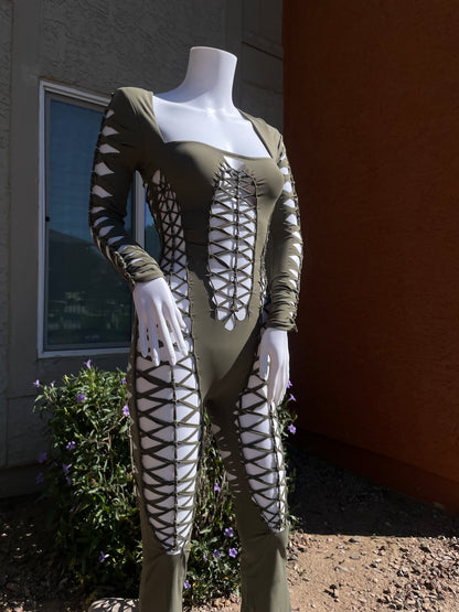 Army Green Flared Flowsuit (MADE TO ORDER)