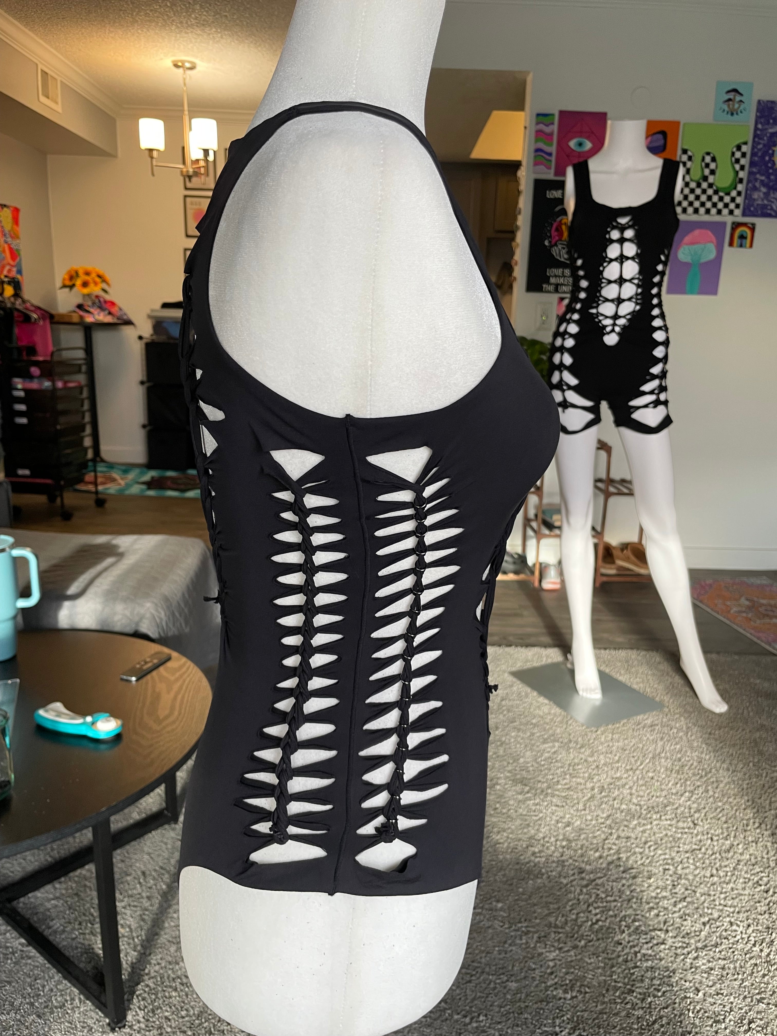 RTS! Large, Black, Aurora Bodysuit, Black Hoops