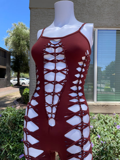 Red/Brown Sleeveless Flowsuit (MADE TO ORDER)