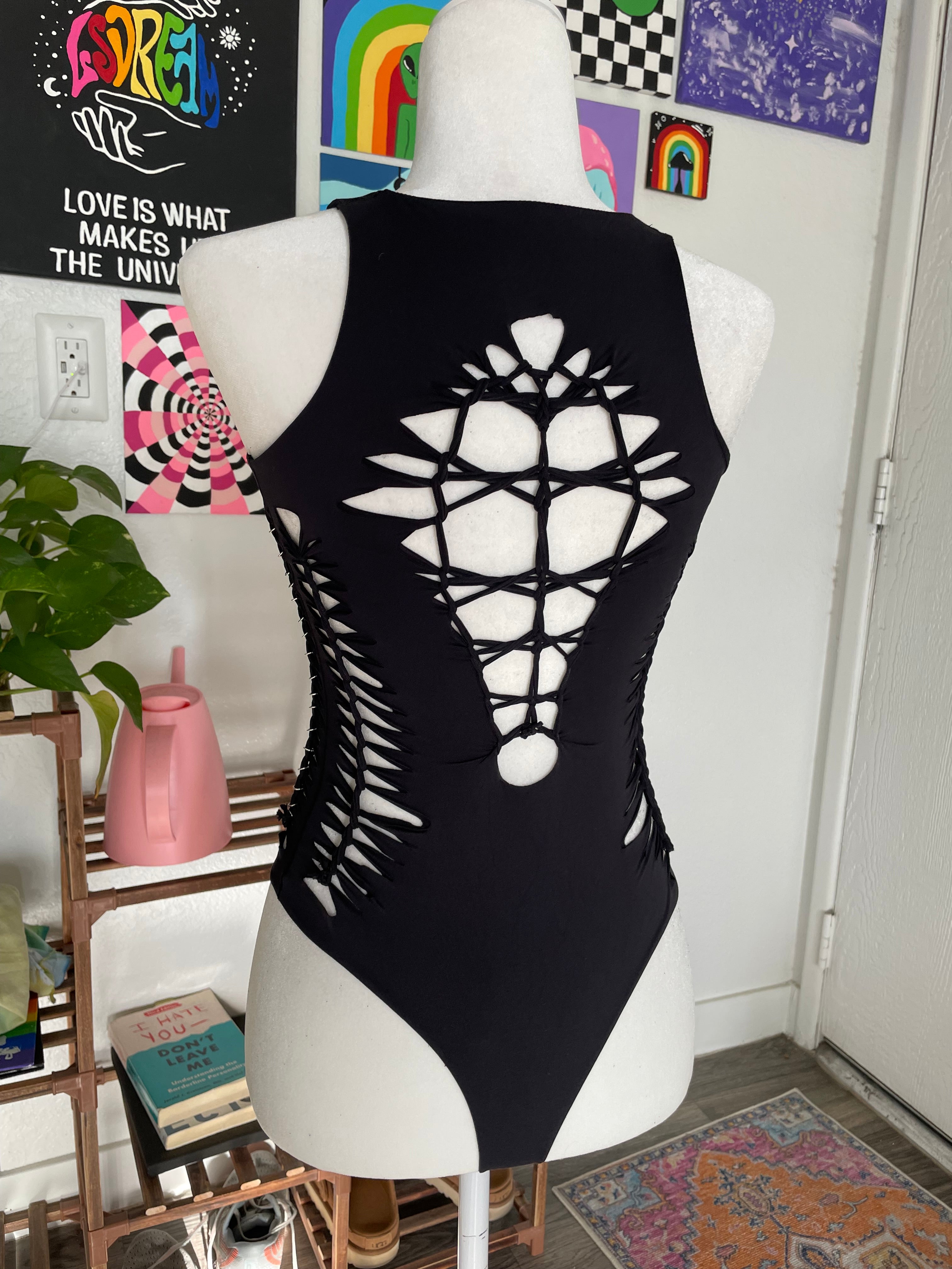 RTS! Small, Black, Aurora Bodysuit, Silver Hoops
