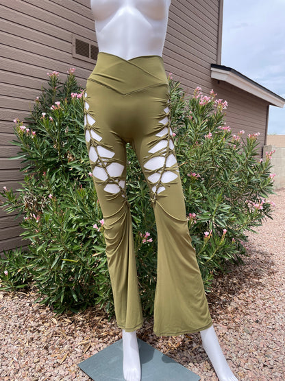 Olive Green Luna Flared Pants (M, READY TO SHIP)