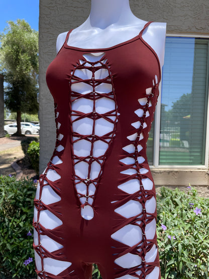Red/Brown Sleeveless Flowsuit (MADE TO ORDER)