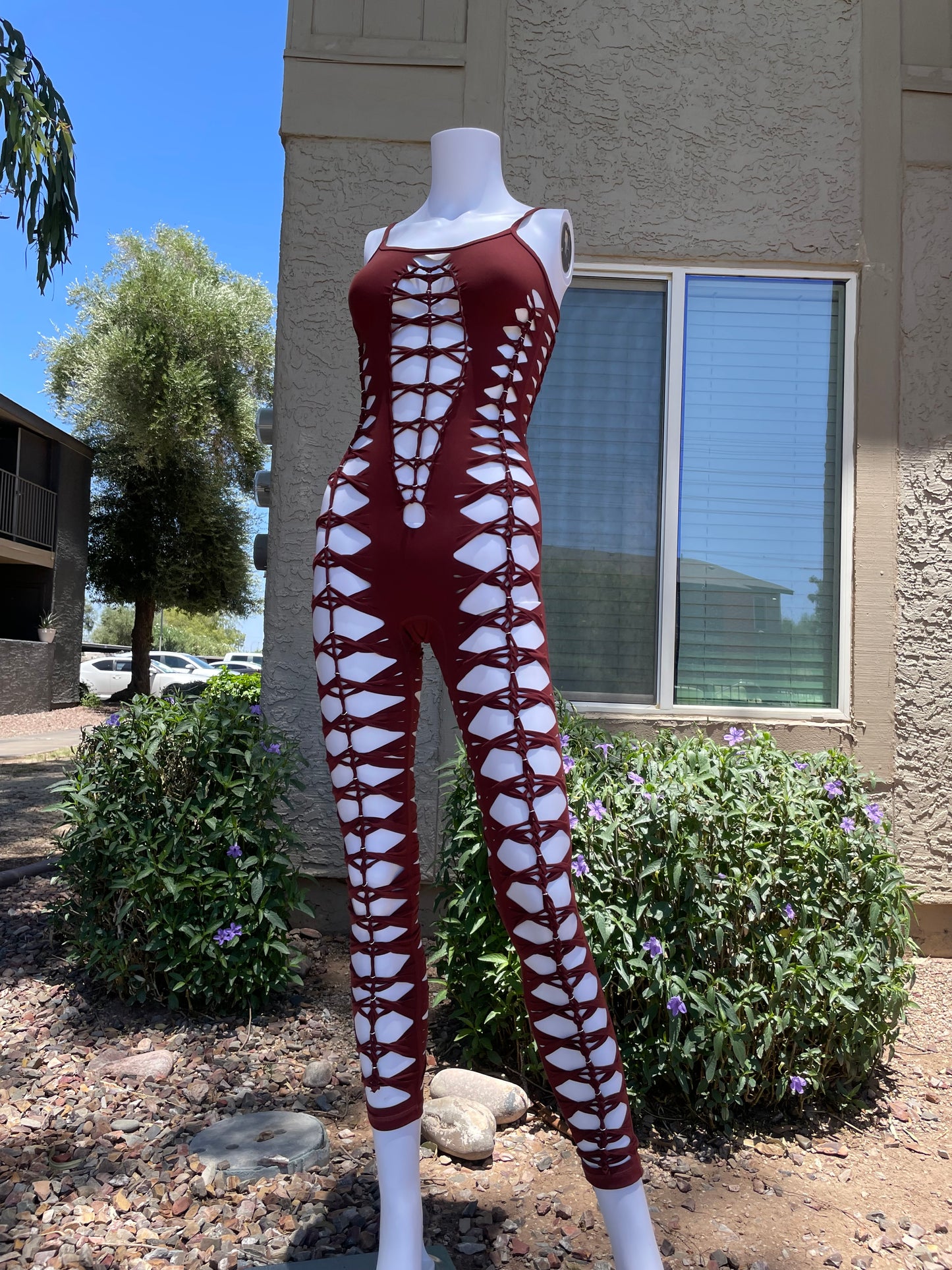 Red/Brown Sleeveless Flowsuit (MADE TO ORDER)