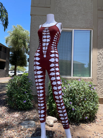 Red/Brown Sleeveless Flowsuit (MADE TO ORDER)
