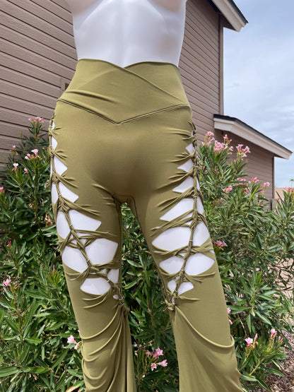 Olive Green Luna Flared Pants (M, READY TO SHIP)