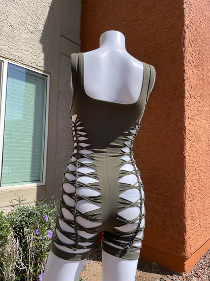 Army Green Short Flowsuit (READY TO SHIP)