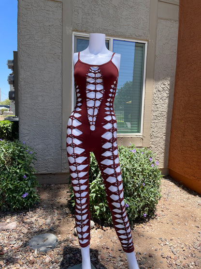 Red/Brown Sleeveless Flowsuit (MADE TO ORDER)