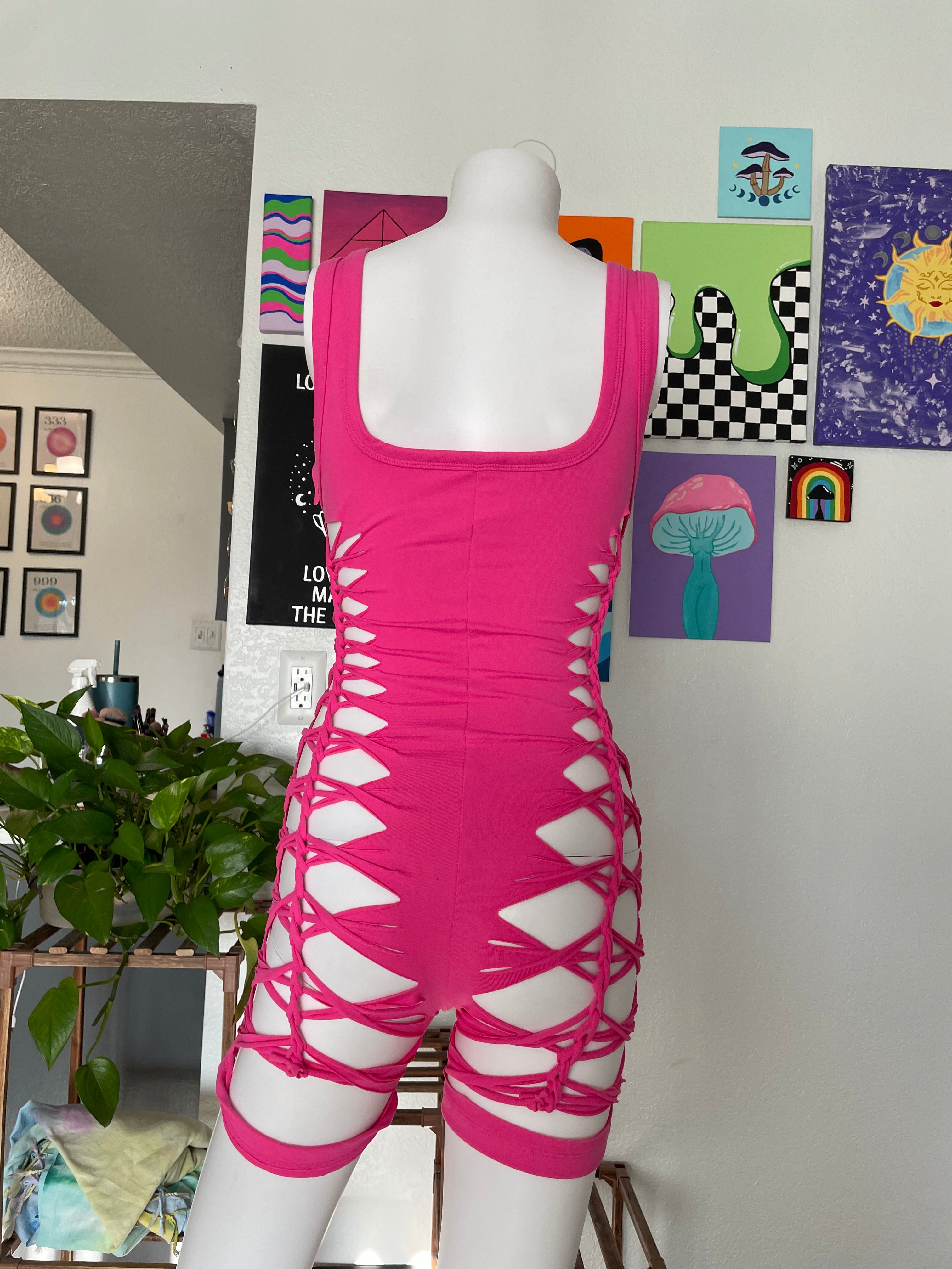 RTS! Medium, Hot Pink, Short Flowsuit, Gold Hoops