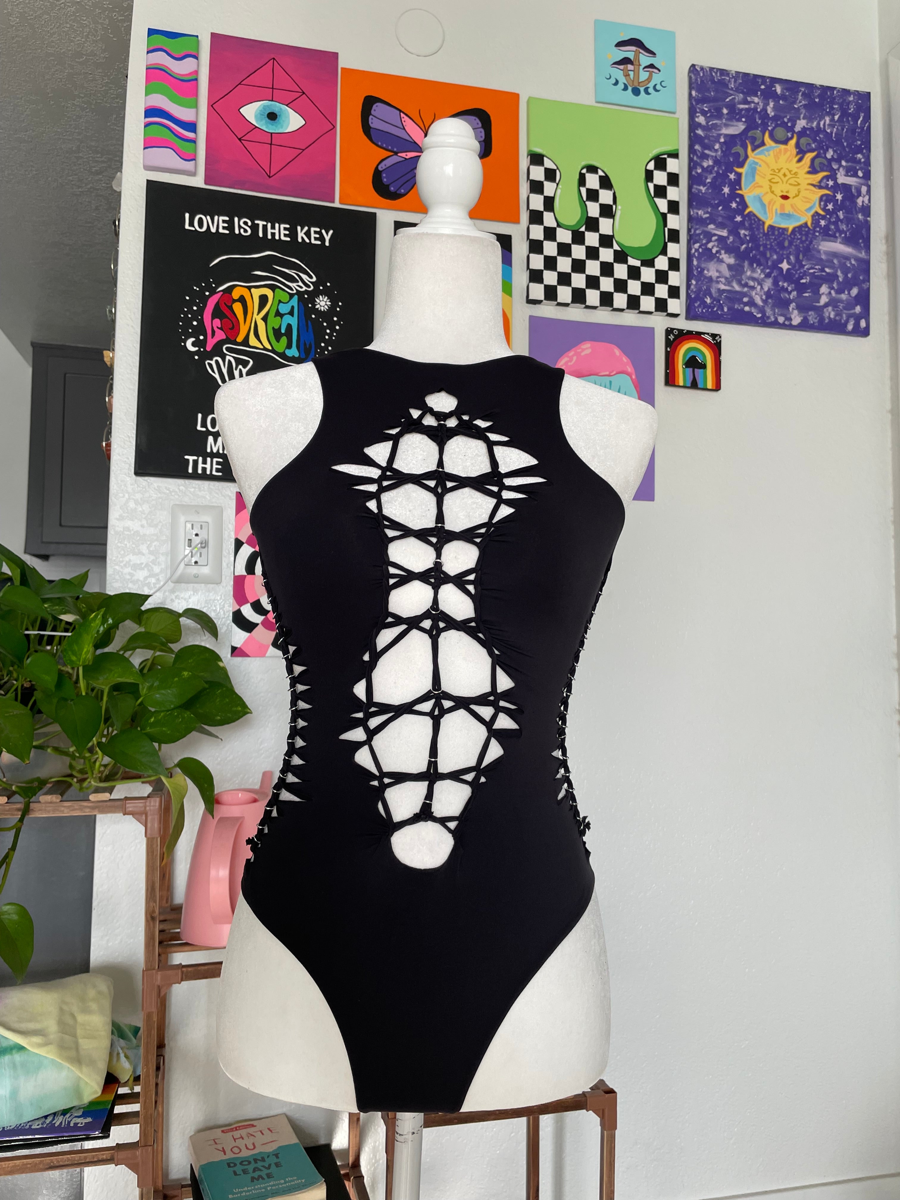 RTS! Small, Black, Aurora Bodysuit, Silver Hoops