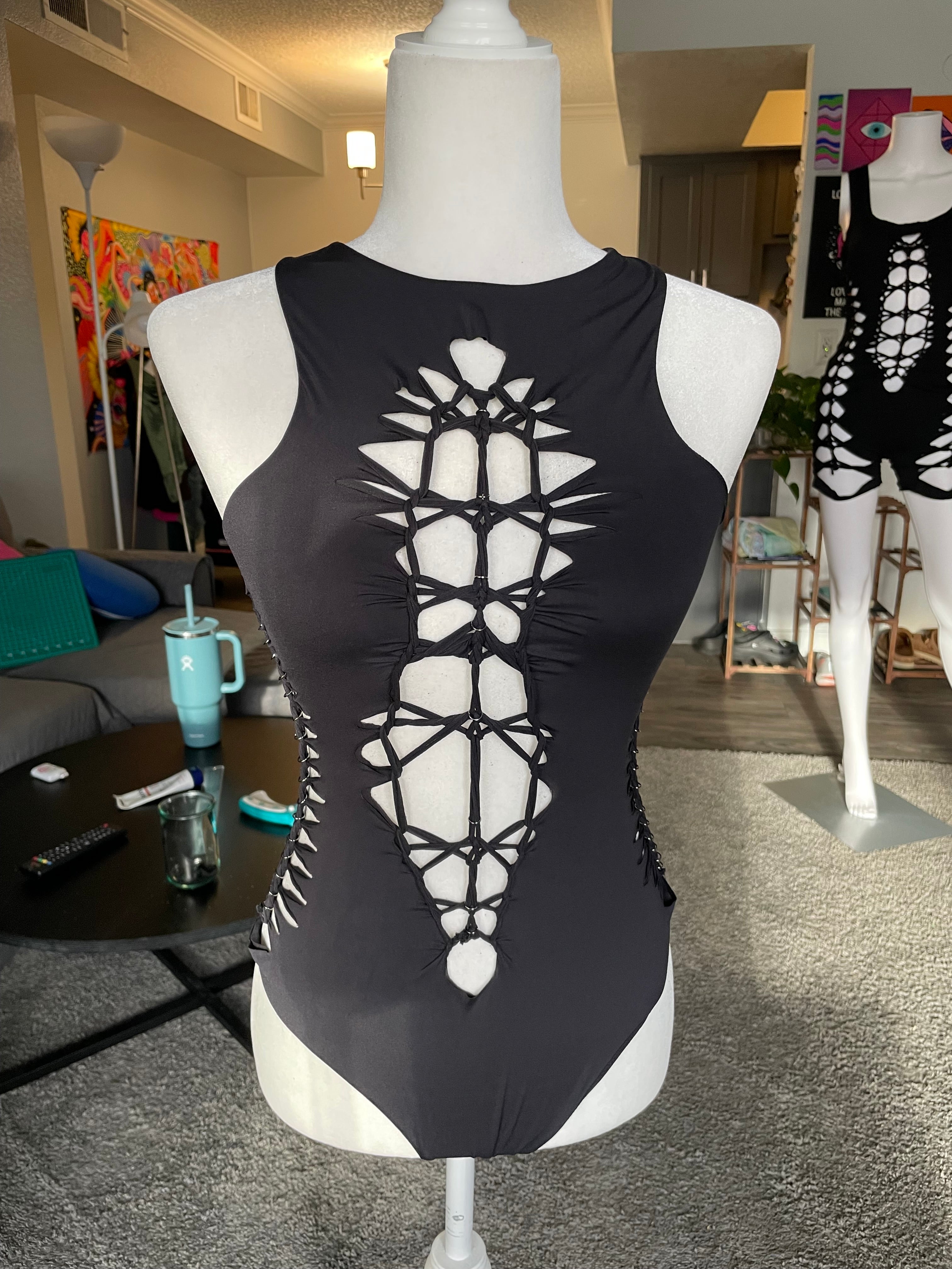 RTS! Large, Black, Aurora Bodysuit, Black Hoops